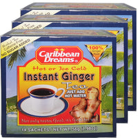 Caribbean Dreams Instant Ginger Tea, Unsweetened, 18g (Pack of 3) - Total 42 Tea Bags Caffeine Free