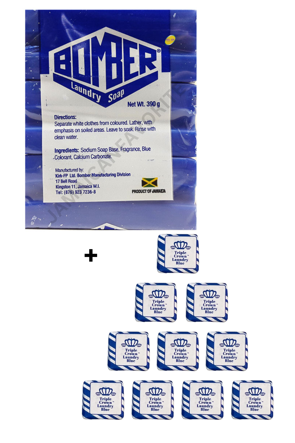 Bomber Laundry Soap 390g + Triple Crown Laundry Blue Set – Jamaican Washing Combo | Canada