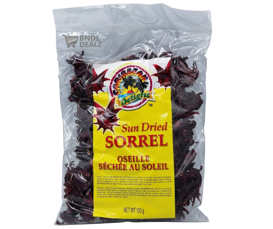 Caribbean Delight sun dried sorrel 100g bag — premium hibiscus petals for authentic Caribbean drinks, available online in Canada