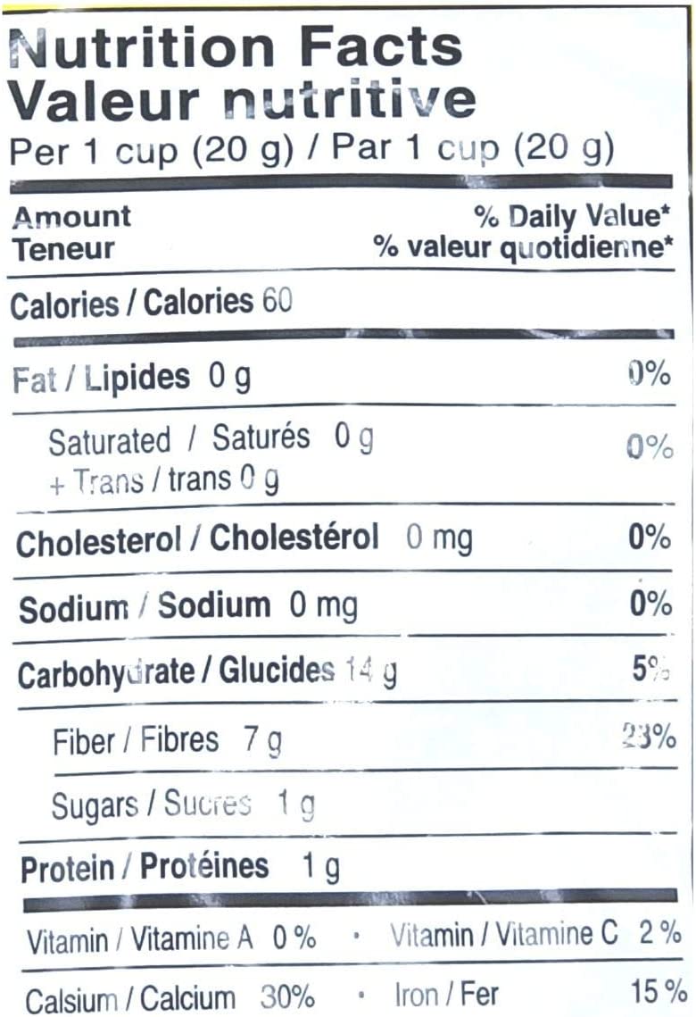 Caribbean Delight Sun Dried Sorrel Nutrition Facts label showing 60 calories per 20g serving, 0g fat, 14g carbohydrates, 7g fiber, and rich in calcium and iron — highlighting the healthy, antioxidant-rich benefits of authentic Jamaican hibiscus petals for Canadian shoppers.