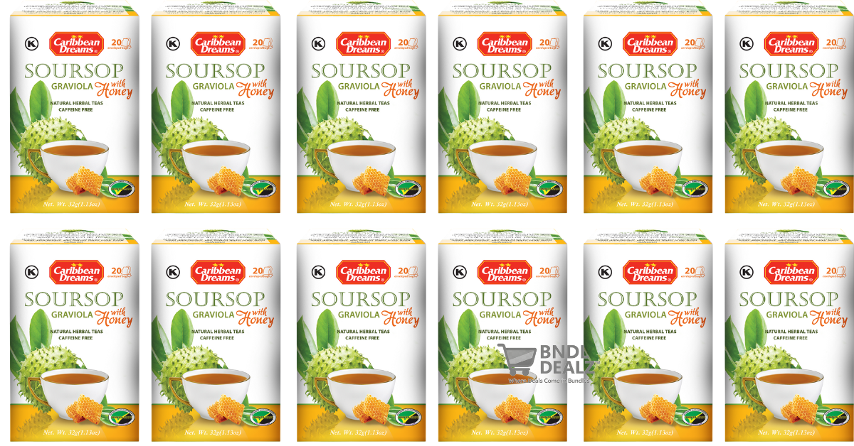 Caribbean Dreams Soursop Graviola Tea with Honey – 20 Bags – 12 Pack – Caffeine-Free Herbal Tea – Caribbean Dreams Canada USA Bulk Value Pack