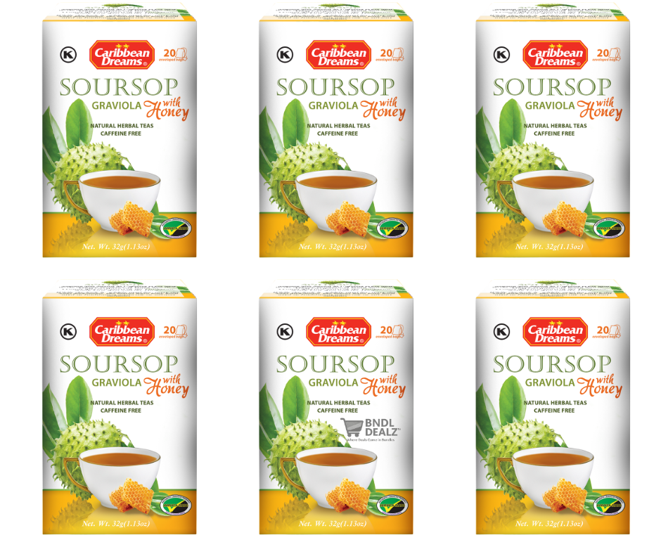 Caribbean Dreams Soursop Graviola Tea with Honey – 20 Bags – 6 Pack – Natural Herbal Caffeine-Free Tea – Caribbean Dreams Canada USA