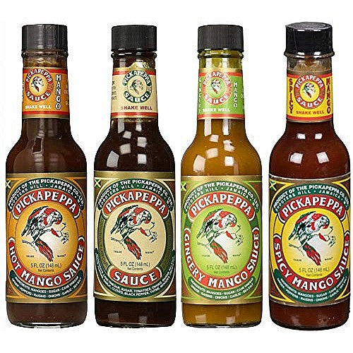 Pickapeppa Jamaican Sauces – Hot Mango, Original, Gingery Mango, Spicy Mango – 5oz Bottles – Caribbean Pepper Sauce Variety Pack