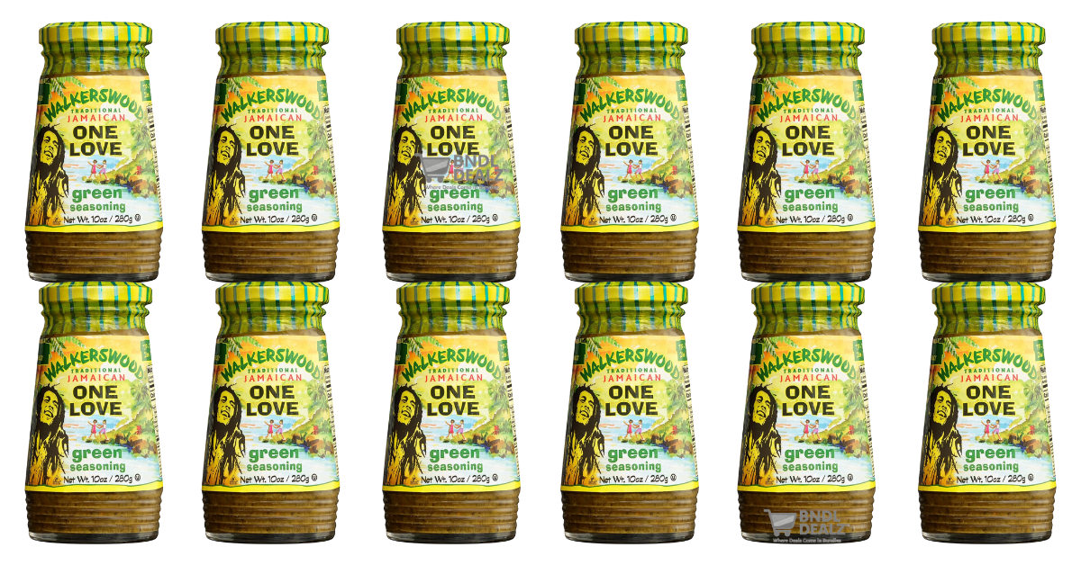 Walkerswood One Love Jamaican Green Seasoning 10oz – 12 Pack Bundle – Authentic Caribbean marinade for chicken, fish, pork, vegetables – BNDLDEALZ