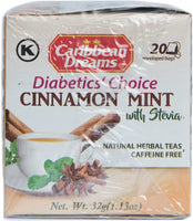 Caribbean Dreams Diabetics' Choice Cannelle Menthe avec thé Stevia (20 sachets de thé)